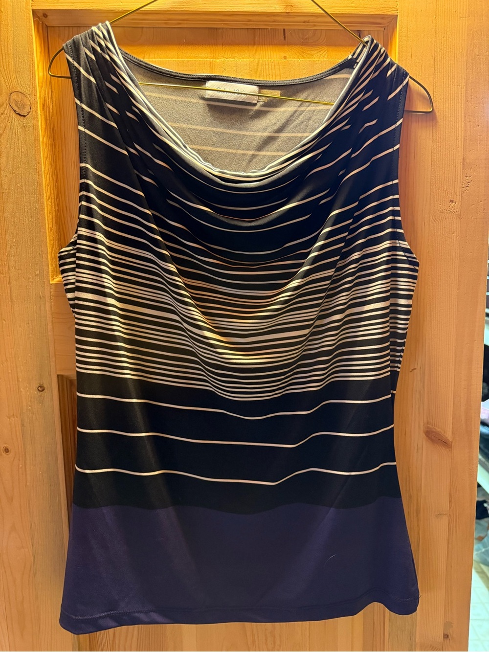Sleeveless Striped Cowl Neck Women's Top - Black, white & purple